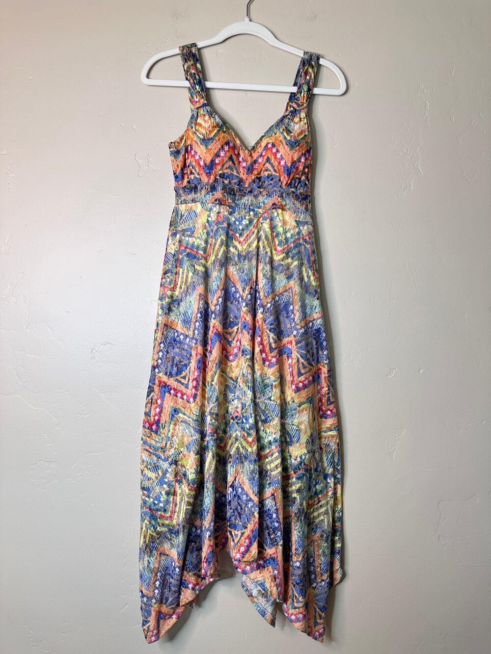 American Rag Cie Tribal Boho Asymmetrical Handkerchief-Hem Dress SMALL